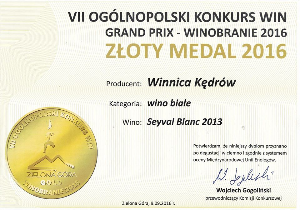 Dyplom i medal dla winnicy Kędrów